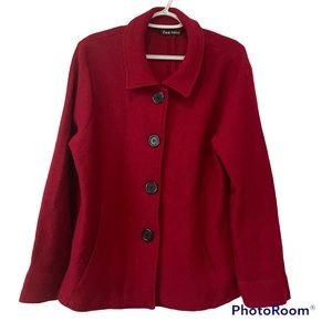 Jane Ashley Jacket Wool Blend Coat Size XL Women Red Button Down Career Classic